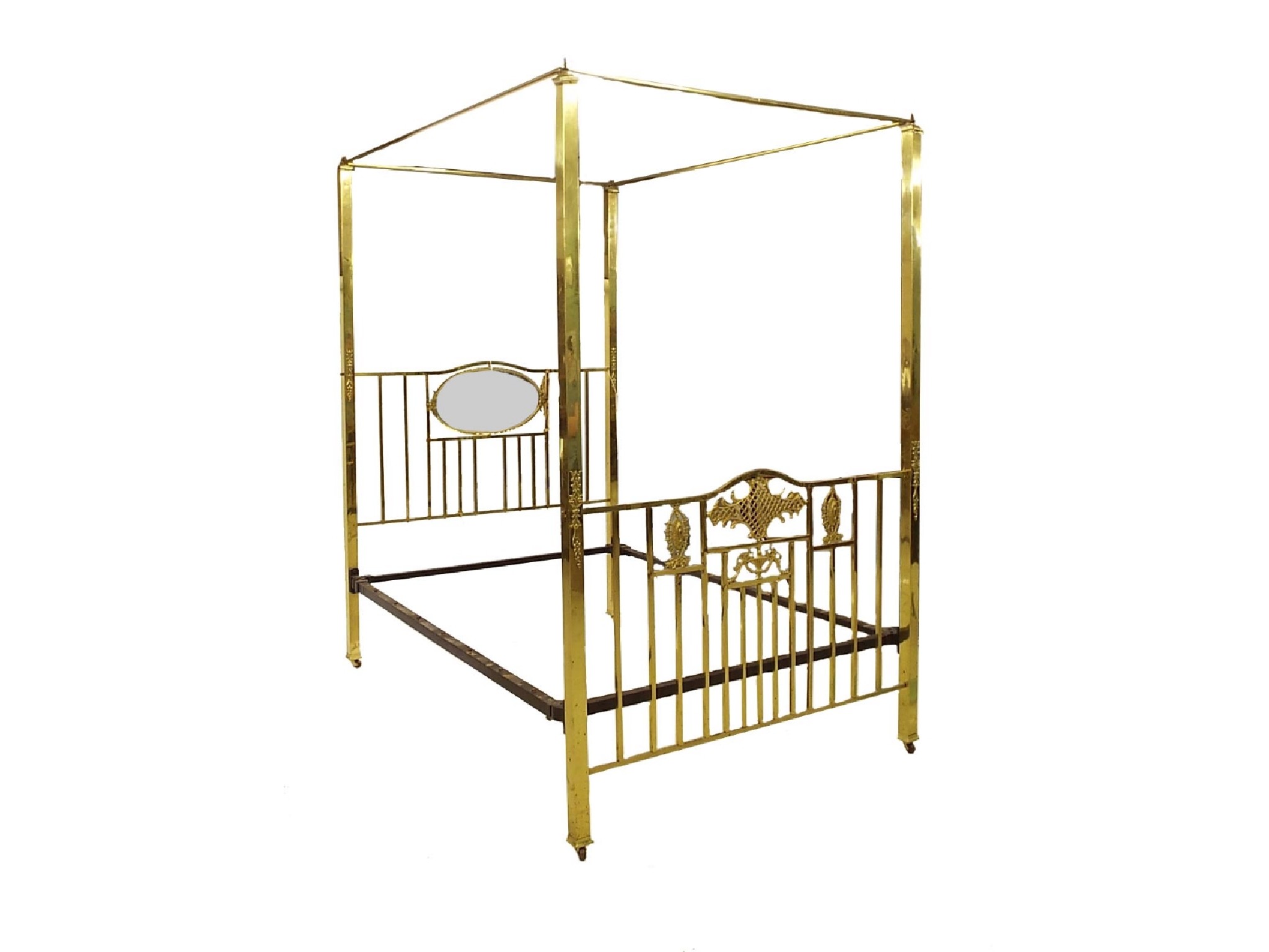 Appraisal: Brass framed four poster bed the back board with inset