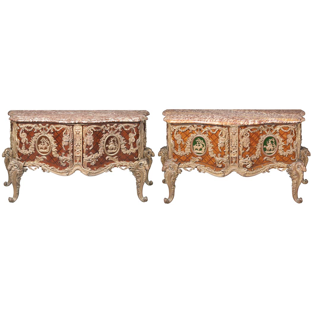 Appraisal: Companion Pair of Louis XV Style Gilt-Bronze Mounted Parquetry Inlaid