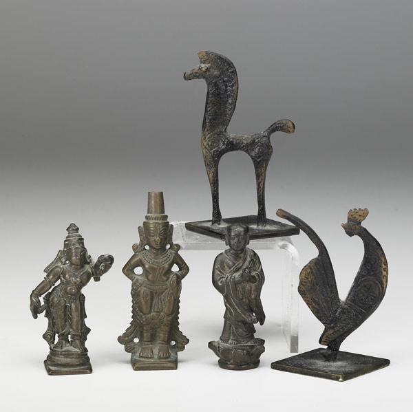 Appraisal: INDIAN OR NEPALESE FIGURES Five bronze items th C depicting