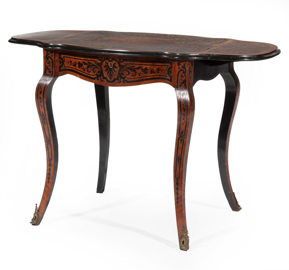 Appraisal: INLAID KINGWOOD DROP-LEAF SIDE TABLELouis XV-Style Inlaid Kingwood Drop-Leaf Side