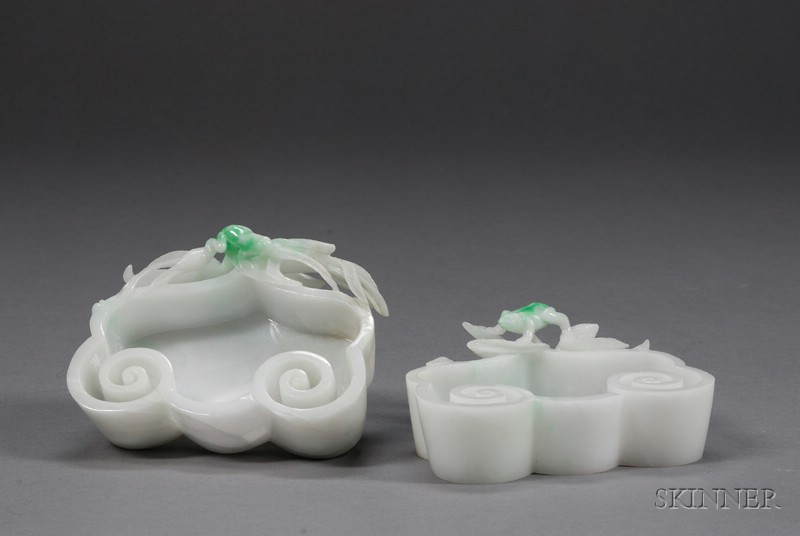 Appraisal: Pair of Jade Trays highly translucent pure white stone with