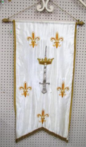 Appraisal: Ecclesiastical themed vintage silk wall hanging approximately inches long depicting