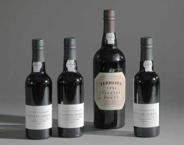 Appraisal: ONE BOTTLE AND THREE HALF BOTTLES OF VINTAGE PORT one