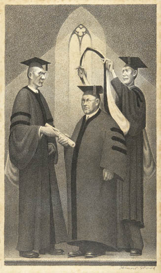 Appraisal: GRANT WOOD Honorary Degree Lithograph x mm x inches full