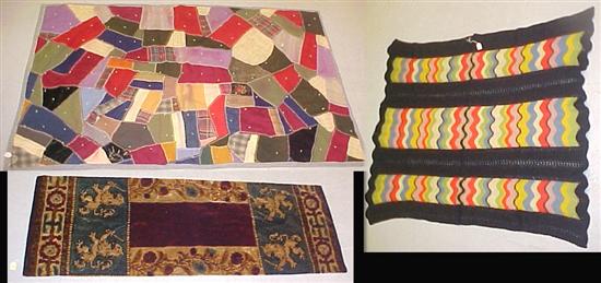 Appraisal: th C woolen pieced crazy quilt with feather stitch and