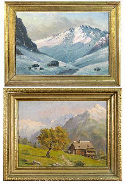 Appraisal: Forster th century An Alpine scene with a chalet also