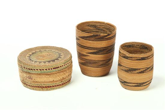 Appraisal: THREE AMERICAN INDIAN BASKETS Northwest Coast th century Lidded container