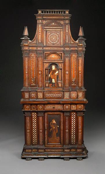 Appraisal: An Italian or Spanish Baroque ivory and shell inlaid walnut