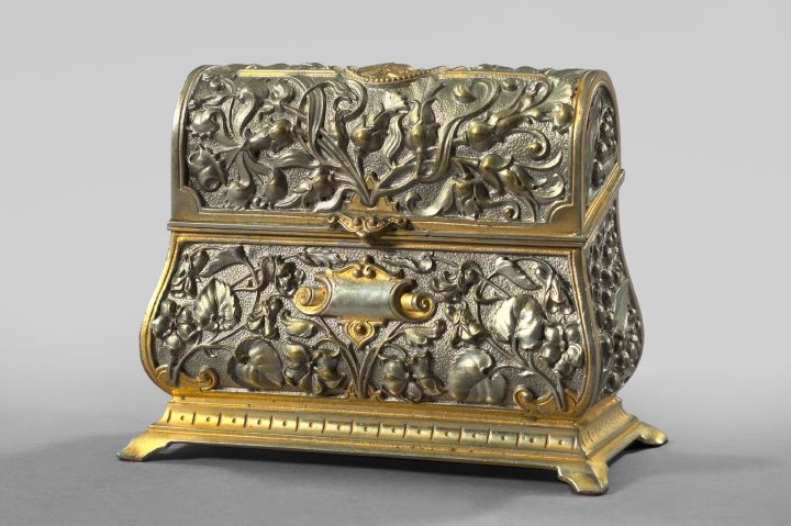 Appraisal: Continental Gilt- and Argente Bronze Desk Box th century modeled