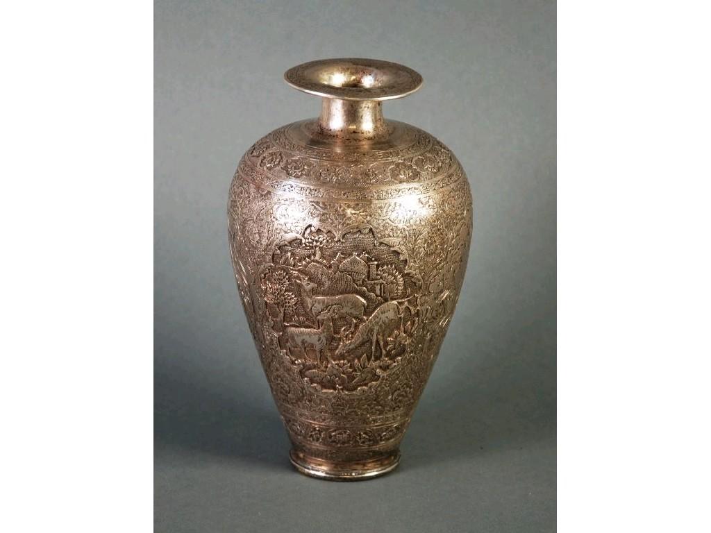 Appraisal: NINETEENTH CENTURY INDIAN SILVER COLOURED METAL BALUSTER FORM VASE with