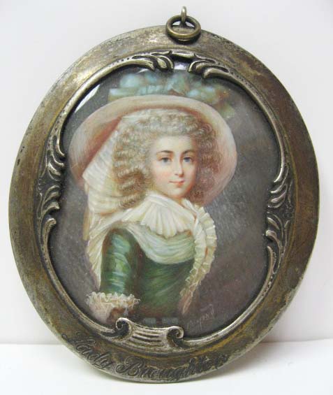 Appraisal: A Portrait Miniature of a Lady in a wide brim