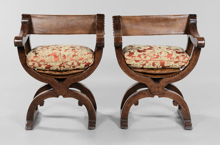 Appraisal: Pair Italian Baroque Style Dantesca Chairs Italian probably th century