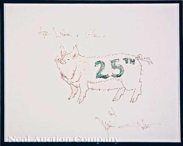 Appraisal: Jamie Wyeth American b Twenty-Fifth Anniversary Pig ink on paper