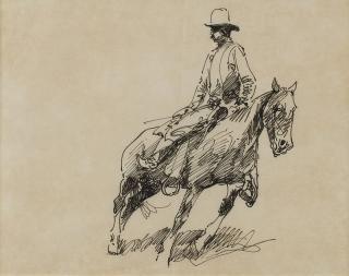 Appraisal: Edward Borein ''Mounted Roper'' unsigned titled on a letter of