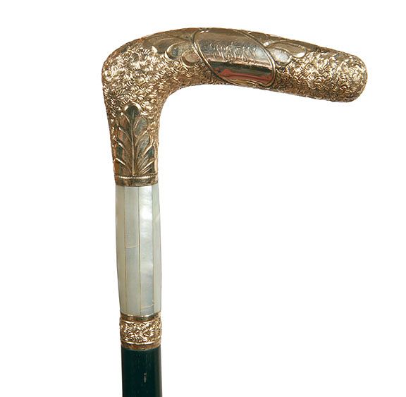 Appraisal: Gold and Mother of Pearl Presentation Cane - Gold L-shaped