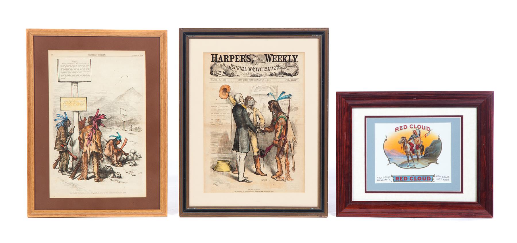 Appraisal: THREE FRAMED ITEMS American th century Two Harper's Weekly handcolored