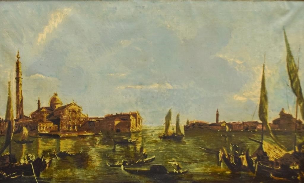 Appraisal: Continental th Century oil on canvas Venice canal with boats