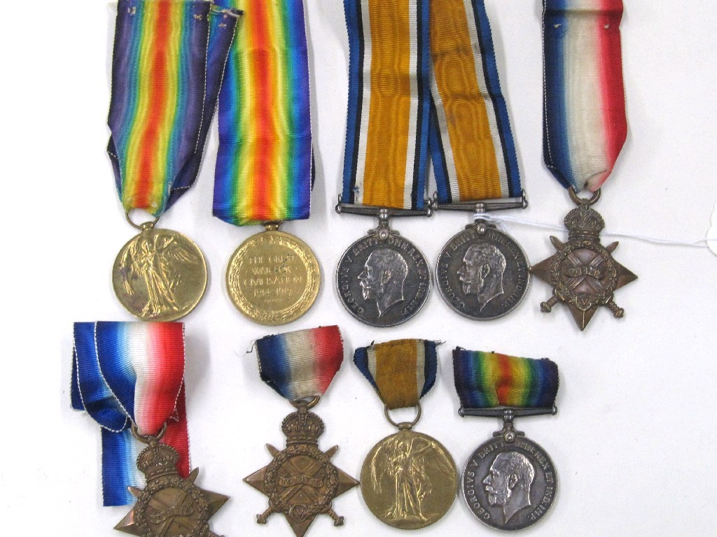 Appraisal: Lot comprising three groups of WWI medals and stars to