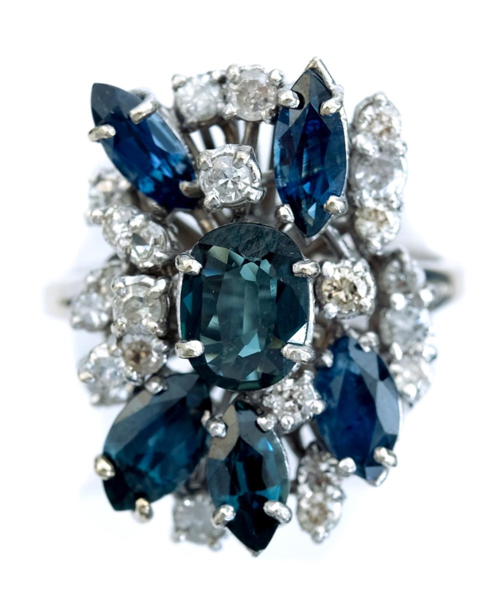 Appraisal: SAPPHIRE DIAMOND CLUSTER RING SIZE Sapphire diamond cluster ring size