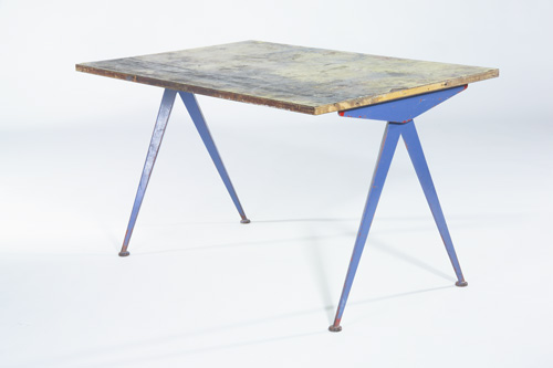 Appraisal: JEAN PROUVE Compass table with a rectangular wood top on