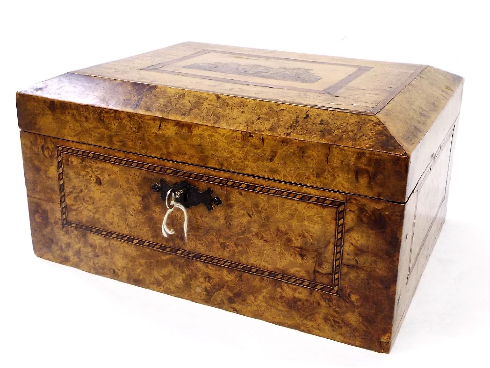 Appraisal: Good th century Tunbridge Ware burr walnut jewellery box the