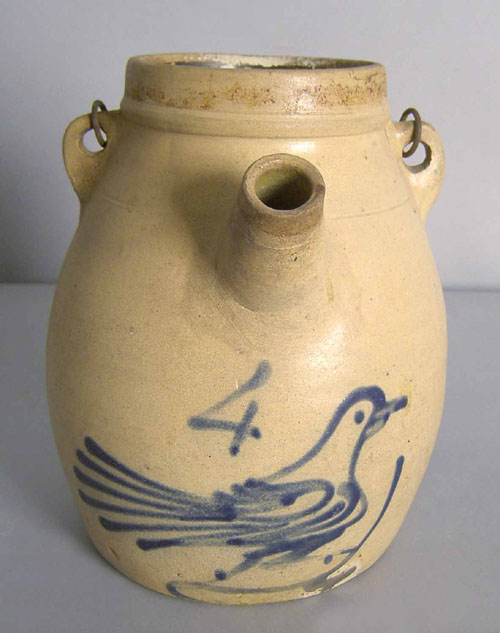 Appraisal: Stoneware batter jug th c with cobalt bird decoration h