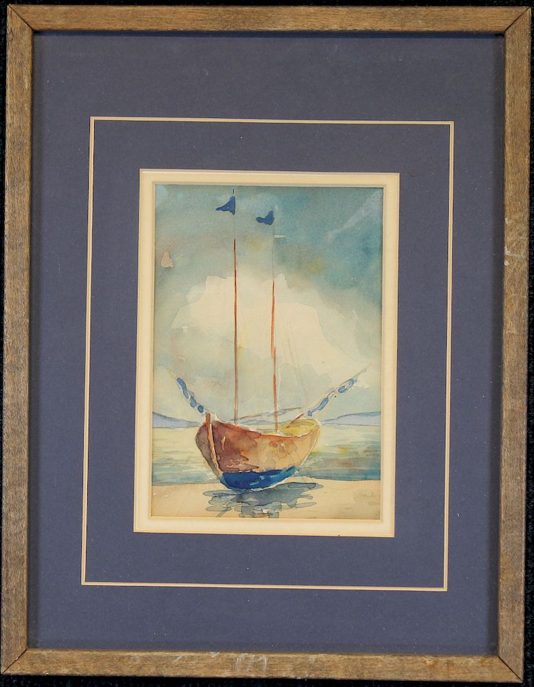 Appraisal: American School Watercolor of a Sailboat American School Watercolor of