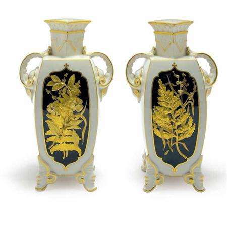 Appraisal: Pair of Royal Worcester Pate Sur Pate Porcelain Two-Handled Bud