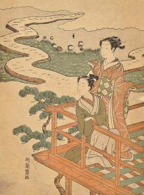 Appraisal: Isoda Koryusai Japanese fl - Two Geishas on a balcony