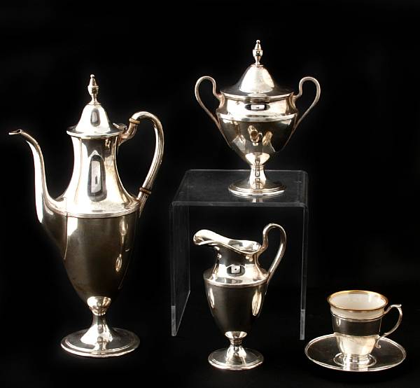 Appraisal: A sterling three piece coffee set with set six demitasse