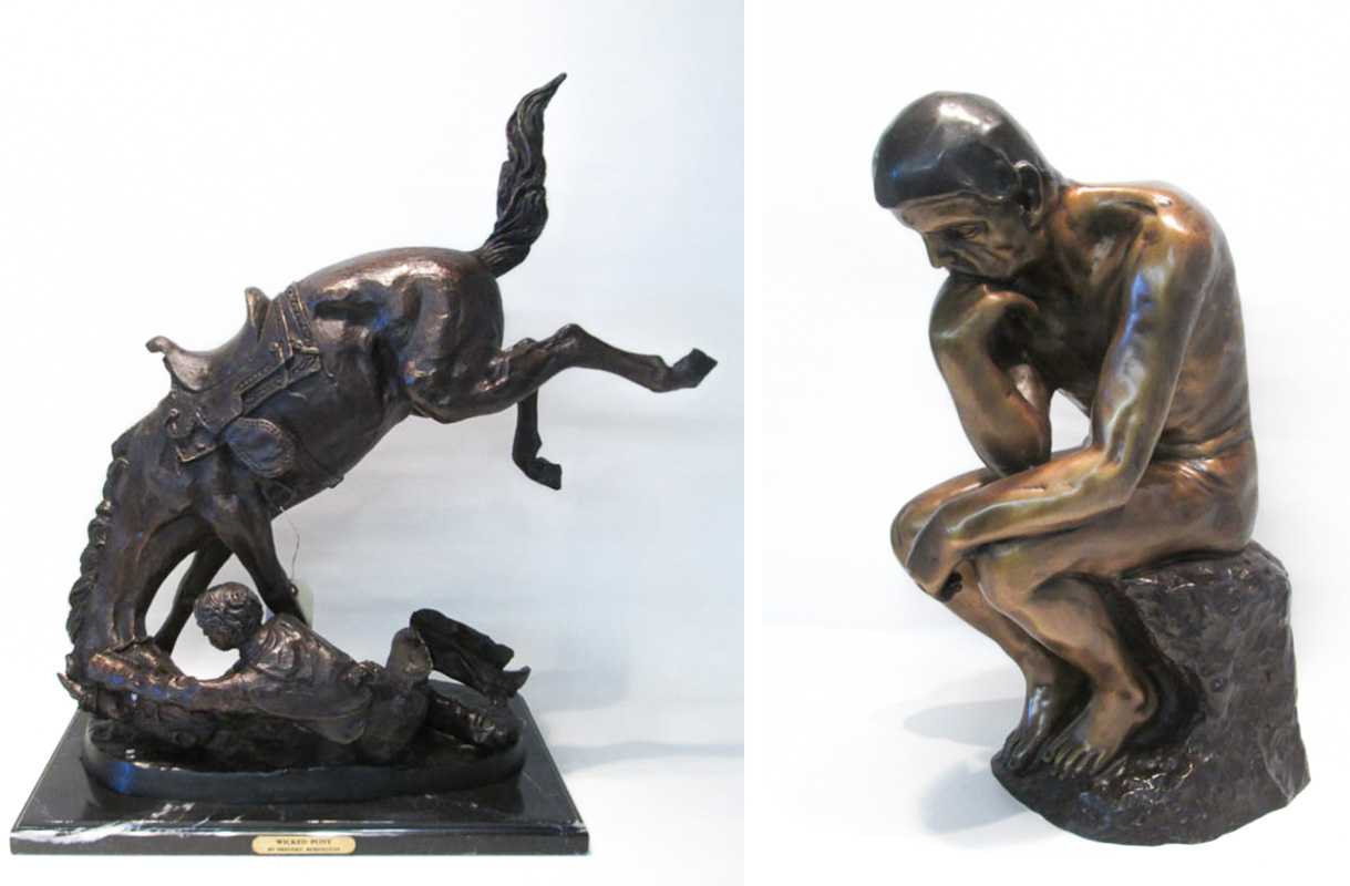 Appraisal: TWO CAST BRONZE SCULPTURES the first of The Thinker height