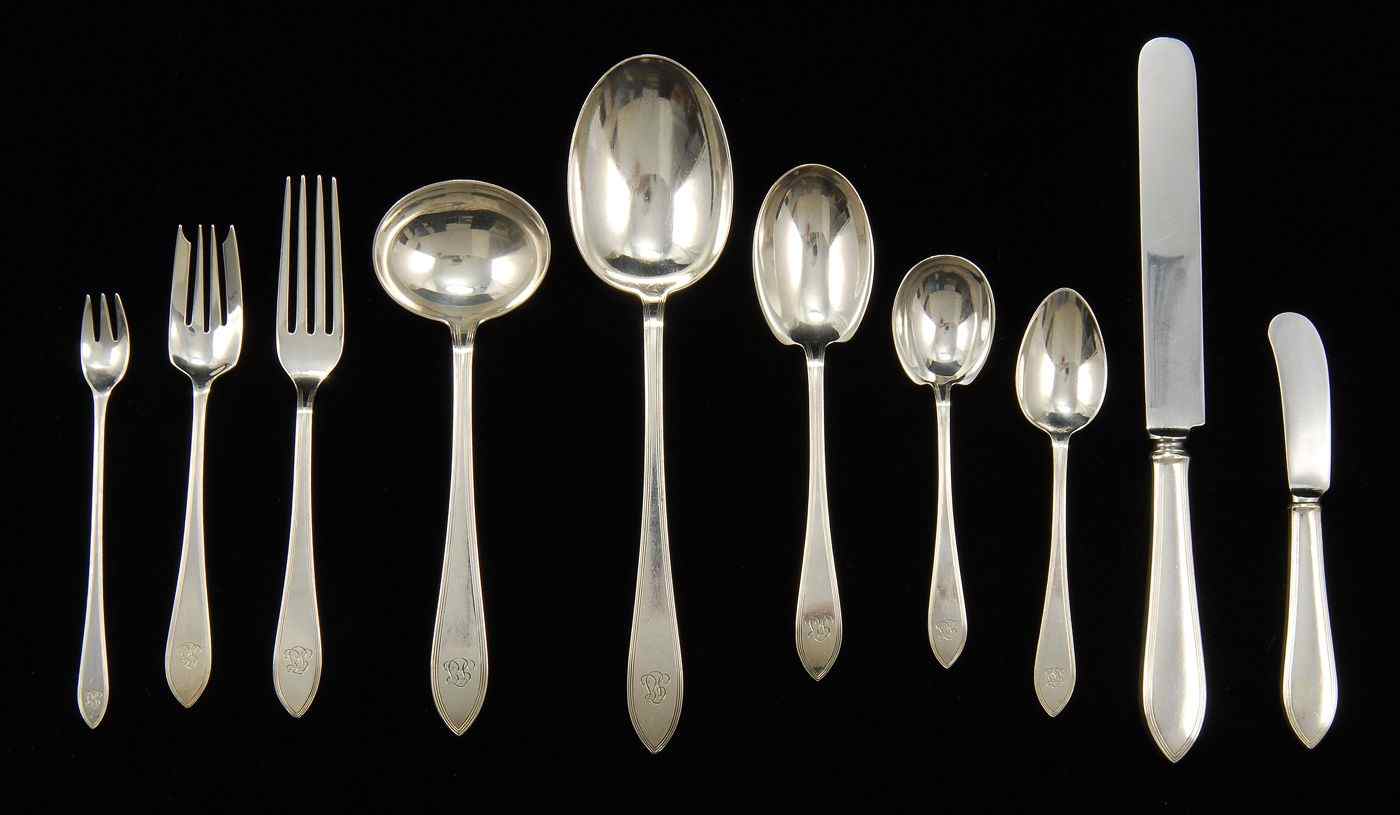 Appraisal: TIFFANY STERLING SILVER FLATWARE SETIn the Reeded Edge'' pattern Monogrammed