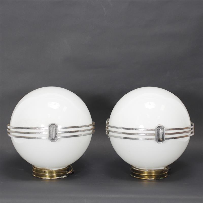 Appraisal: Pair Art Deco Machine Age glass globe 'Saturn' ceiling light