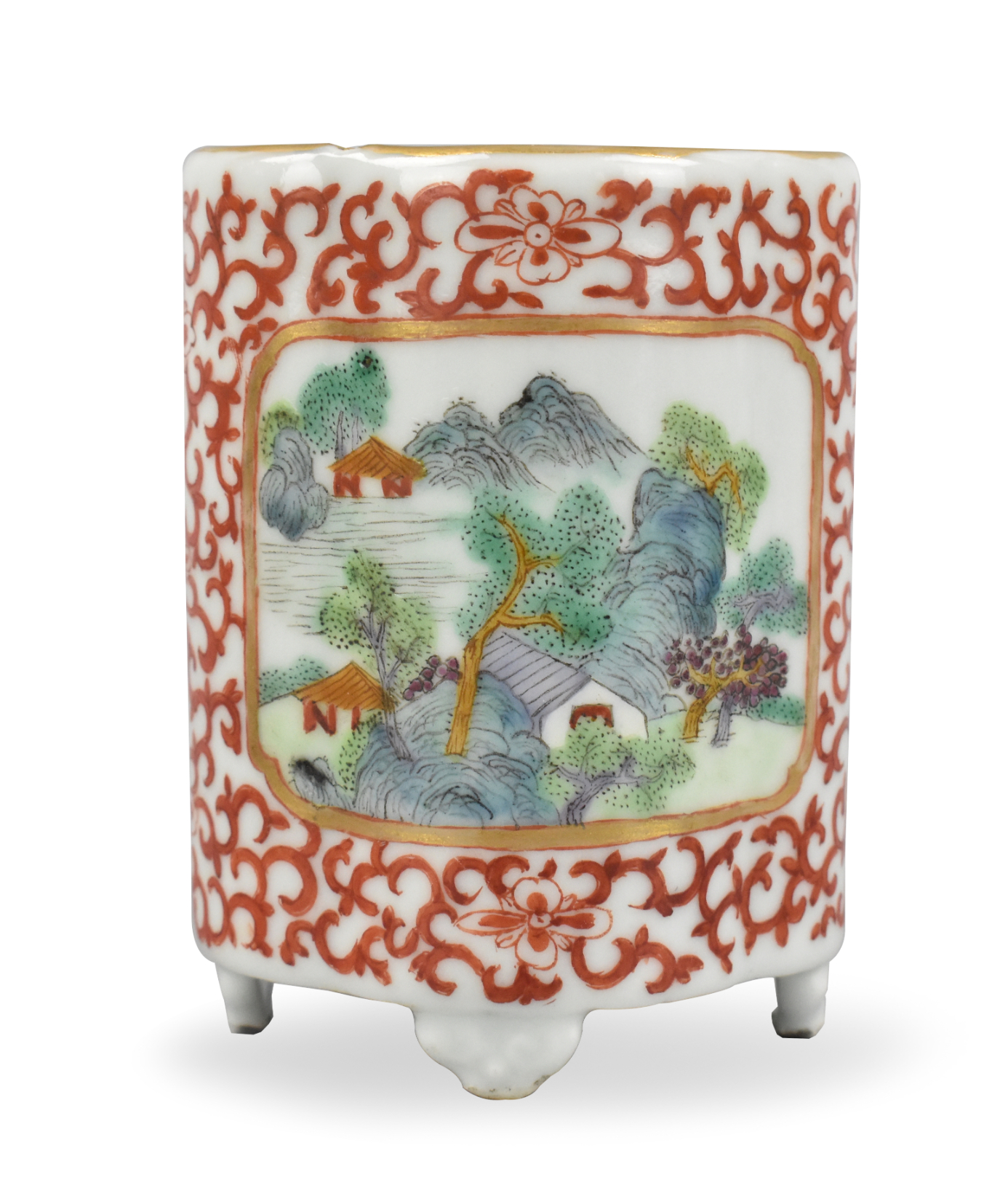 Appraisal: A Chinese famille rose footed brush holder dating from the