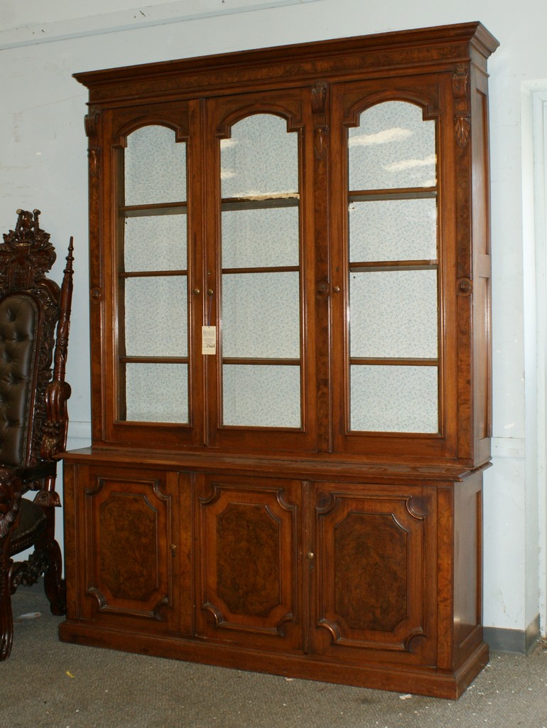 Appraisal: part walnut Victorian bookcase breakfront with glass doors in top