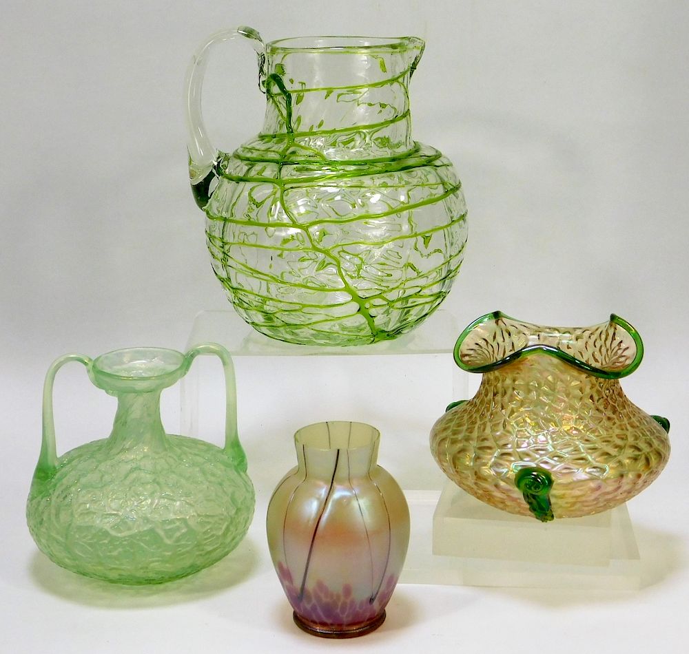 Appraisal: Kralik Green and Clear Bohemian Art Glass Vases Bohemia th