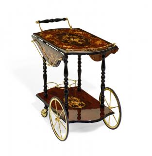 Appraisal: AN ITALIAN STYLE MARQUETRY TEA CART AN ITALIAN STYLE MARQUETRY