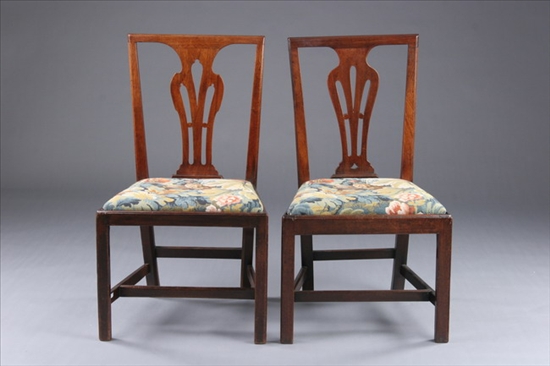 Appraisal: TWO CHIPPENDALE STYLE MAHOGANY SIDE CHAIRS one th century the