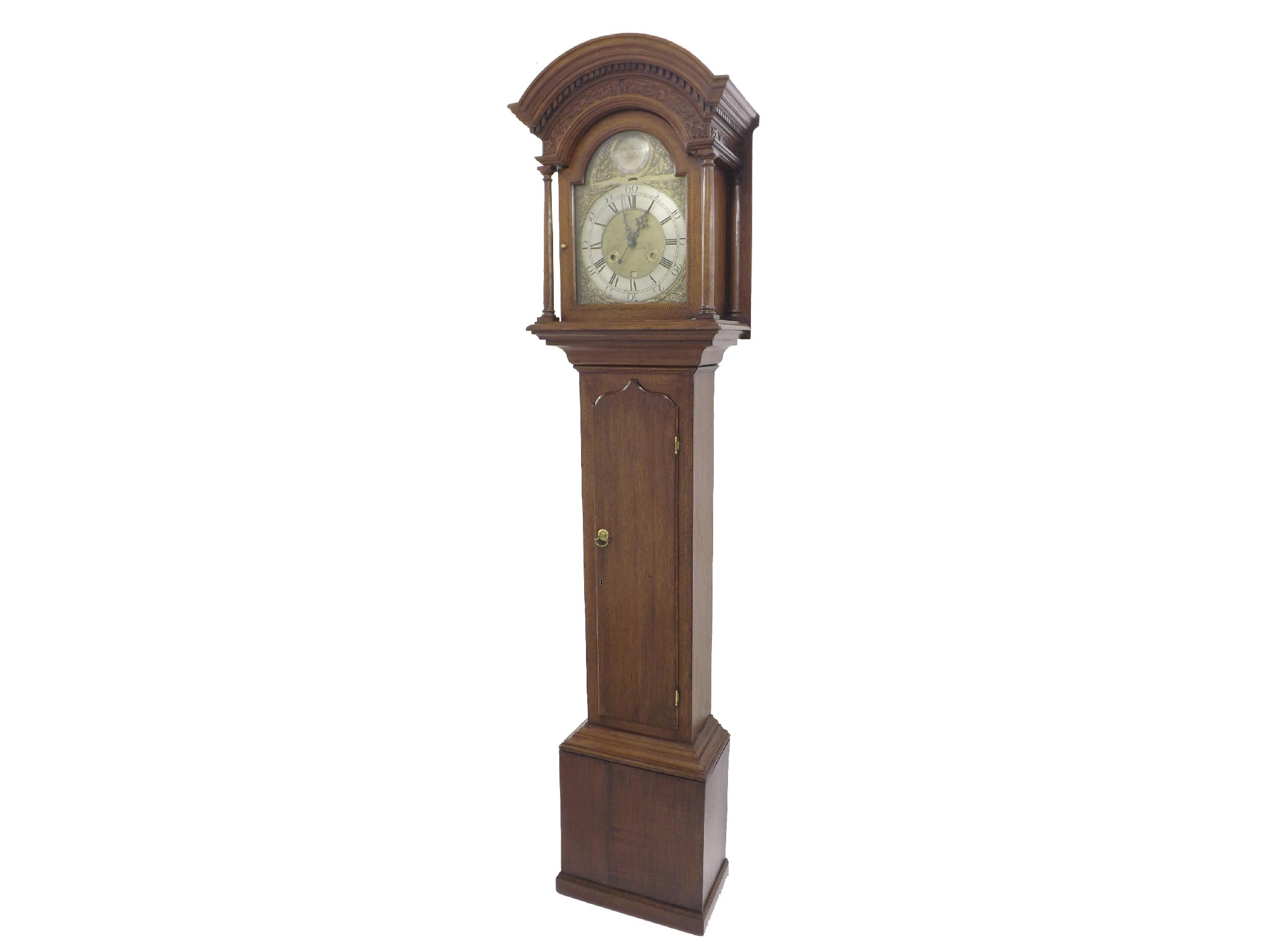 Appraisal: Scottish oak eight day longcase clock the brass arched dial