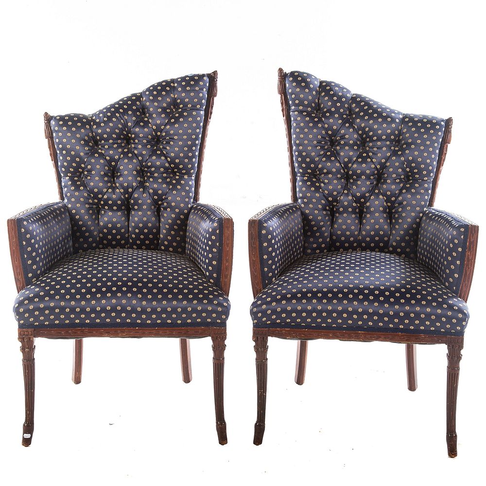 Appraisal: Pair of Art Nouveau Upholstered Arm Chairs First quarter of