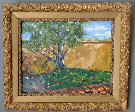 Appraisal: Oil on artist board painting of a tree along a