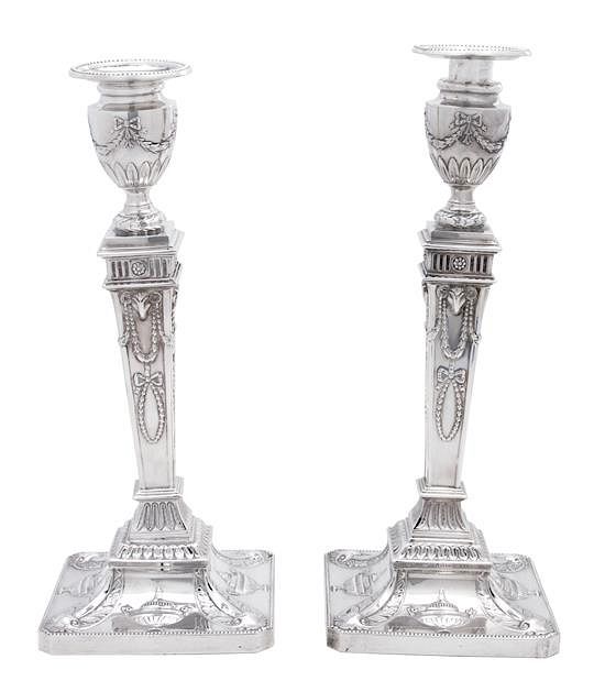 Appraisal: A Pair of George III Style Silver Candlesticks Height x