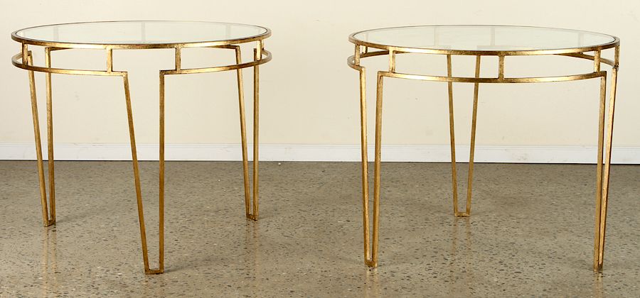 Appraisal: PAIR GILT IRON END TABLES MANNER OF JEAN ROYER A