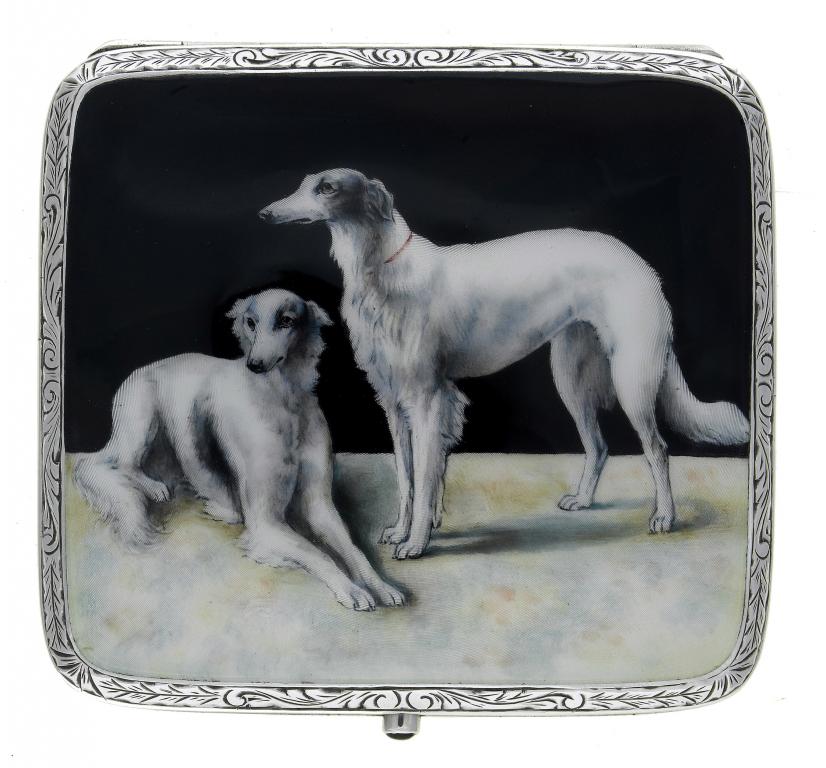 Appraisal: A CONTINENTAL SILVER AND ENAMEL CIGARETTE CASE enamelled with two