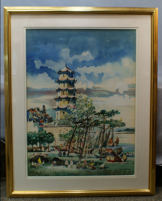 Appraisal: Dong Kingman Chinese American - watercolor depicting a pagoda and