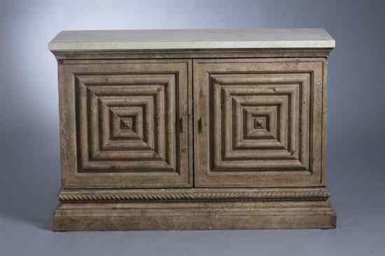 Appraisal: MODERN DESIGN WASHED-FINISH LIGHT-WOOD TWO-DOOR SERVER mid-to-late th century Rectangular