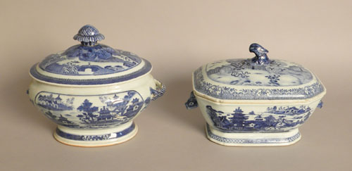 Appraisal: Two Chinese export blue and white covered tureens h l