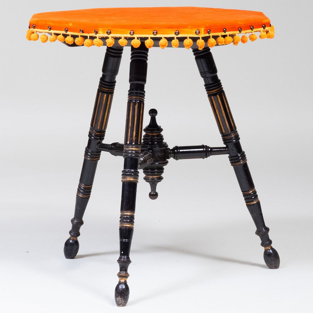 Appraisal: Victorian Style Orange Velvet Ebonized and Parcel-Gilt Side Table x