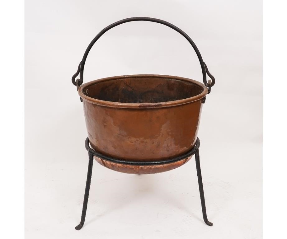 Appraisal: Copper apple butter kettle with iron handle and base Kettle