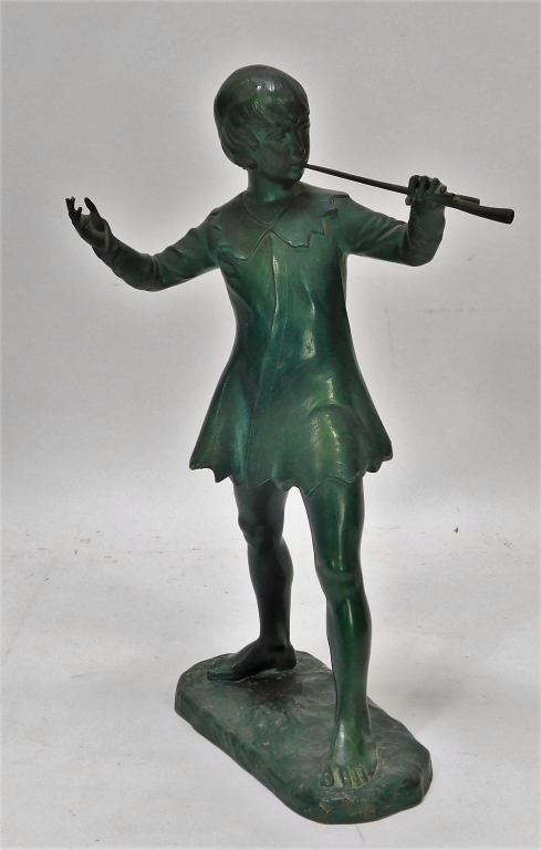 Appraisal: JOSEF REIDL BRONZE BOY PLAYING FLUTE STATUE Austria - Naturalistic